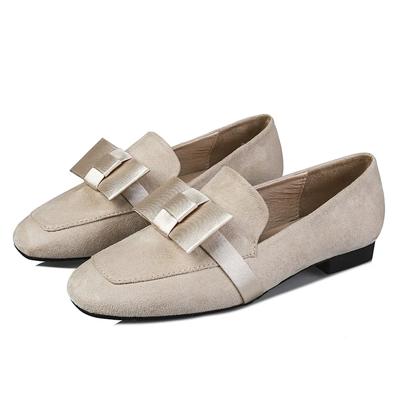 

2019 Shoes Women's New Style Square Head Flat Casual Low-Cut Satin Ribbon Bow Shoes Sweet Love WOMEN'S Shoes