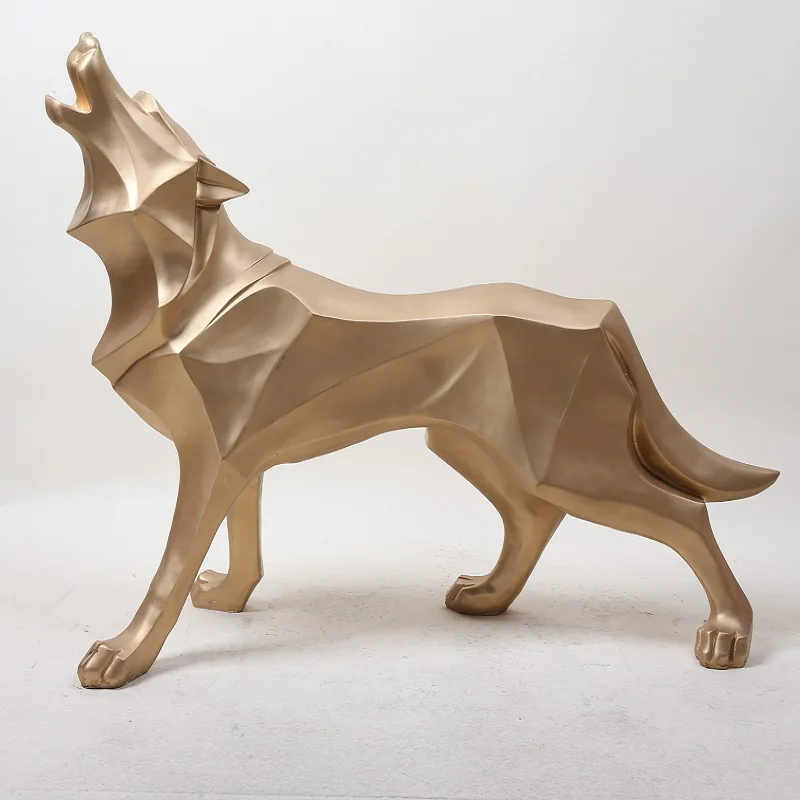 Resin Wolf Statue Home Decor Animal Sculpture Geometric Resin Figurine Home Decoration Accessories Modern Home Decor Statues Just6F