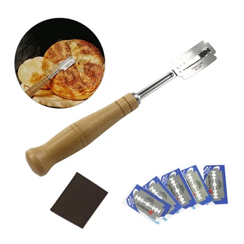 

Portable Bread Cutter Dough Making Razor for Bread Kitchen Cutting Tool Wooden handle curved Stainless Steel bread knife