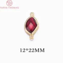 Set of 4 Elegant 24K Gold or Silver Brass Connect Charms with Colorful Glass Beads (Red Color)