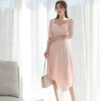 

New Spring Summer Fashion Women dress Chiffon Slim 2020 Elegant Render Dresses Pink 2031
