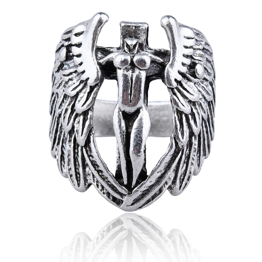 Веер Крылья Ангела панк мужское кольцо винтажная богиня справедливости перекрестные кольца для мужчин Anel Anillos ювелирные изделия в стиле викингов подарок