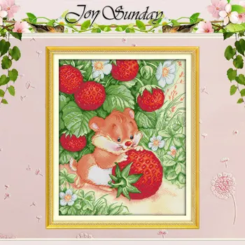

Elephant Rat Picking Strawberries Counted Cross Stitch DIY 11CT 14CT Cross Stitch Set Animals Cross-stitch Kits Embroidery