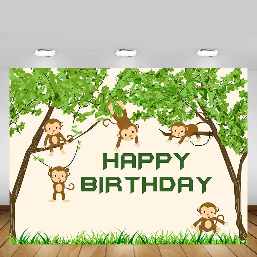 Mehofond Arriere Plan Singe Jungle Joyeux Anniversaire Toile De Fond Arbre Vert Fete Prenatale Photographie Banniere De Studio Photo Aliexpress
