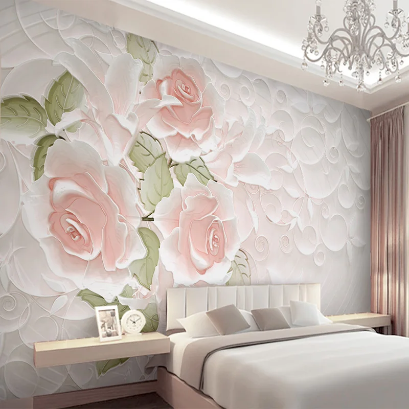 

Drop Shipping Custom 3D Mural Wallpaper 3D Embossed Roses More Simple European TV Sofa Background Wallpaper Wall Covering