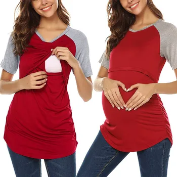 

Maternity Tops Maternity Clothes одежда для беременных Summer Fashion Casual Short Sleeve V-neck Nursing Shirt Top Breastfeeding