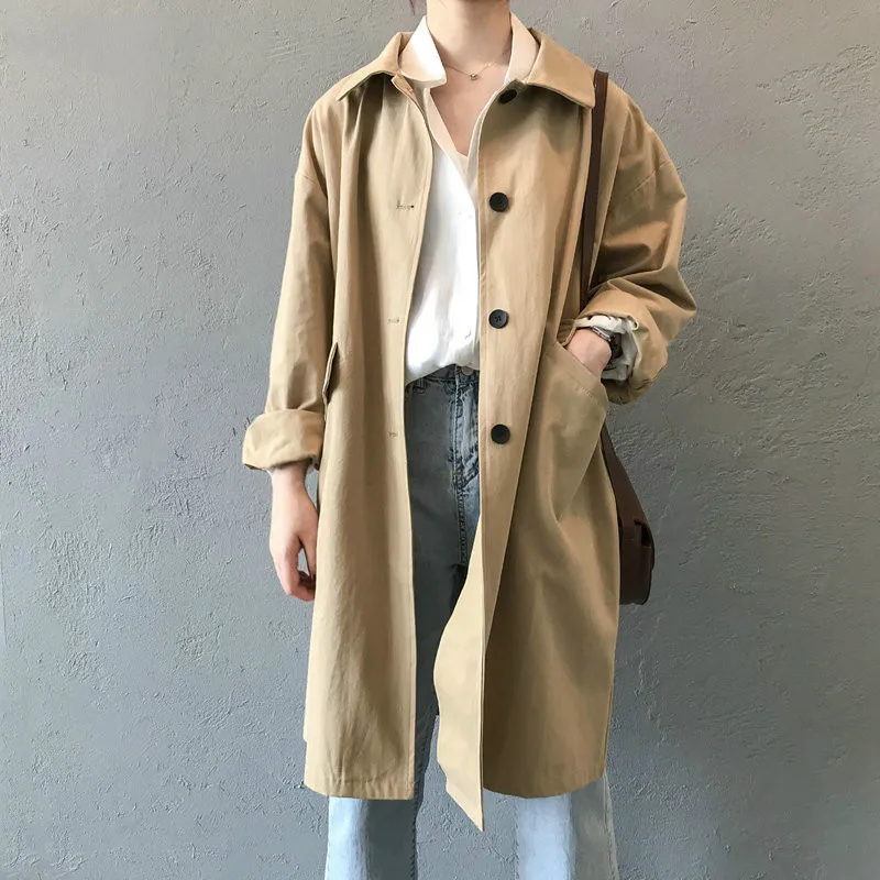 

Women Oversized Khaki Long Trench Coat 2020 Fashion Elegant Long Sleeve Ladies High Street Loose Outwear Coats And Jackets Women