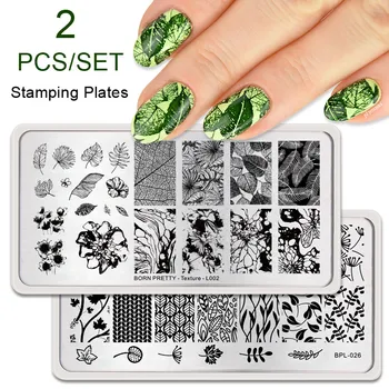 

BORN PRETTY 2Pcs/Set Flower Nail Stamping Plates Geometric Line Wave Pattern Nail Art Image Stamp Stencils Templates Nail Tool