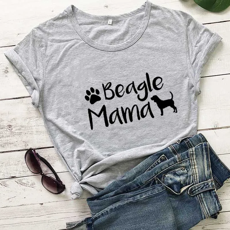 gray-black text Новое поступление, забавная Женская футболка из хлопка с принтом Beagle Mama, футболки для любителей собак, подарок для мамы, футболки Mom - Цвет: gray-black text