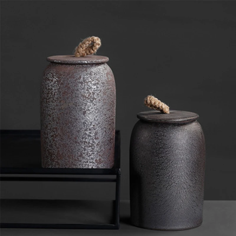 

Керамическая подставка для чая в стиле ретро, керамическая посуда, герметичная банка для хранения, большая подставка для чая для дома, имитация ржавчины, керамика, подставка для чая с крышкой