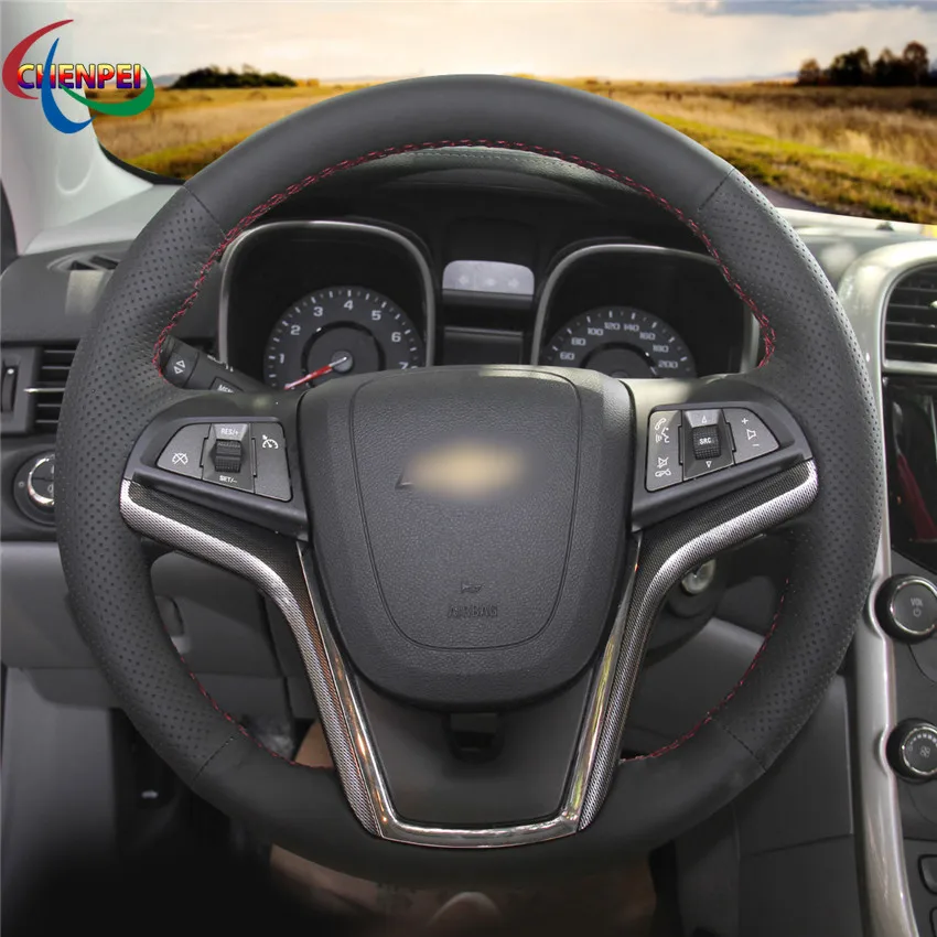

DIY Hand-Stitched Anti-Slip Black Leather Car Steering Wheel Cover For Chevrolet Malibu 2011-2014 Volt 2011-2015 Car Accessories