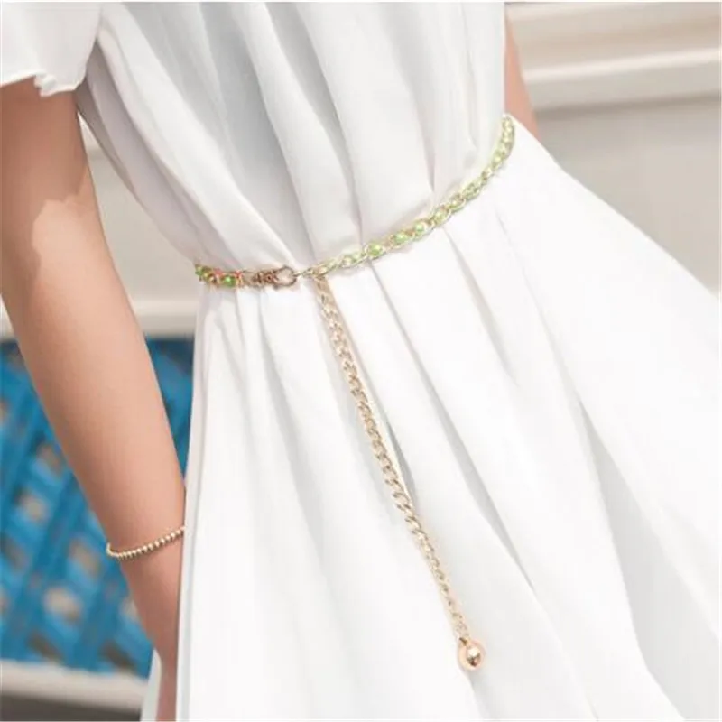 Women's Pearl Waist Chain Metal Waist Chain for Dress Decorative Chain Belt