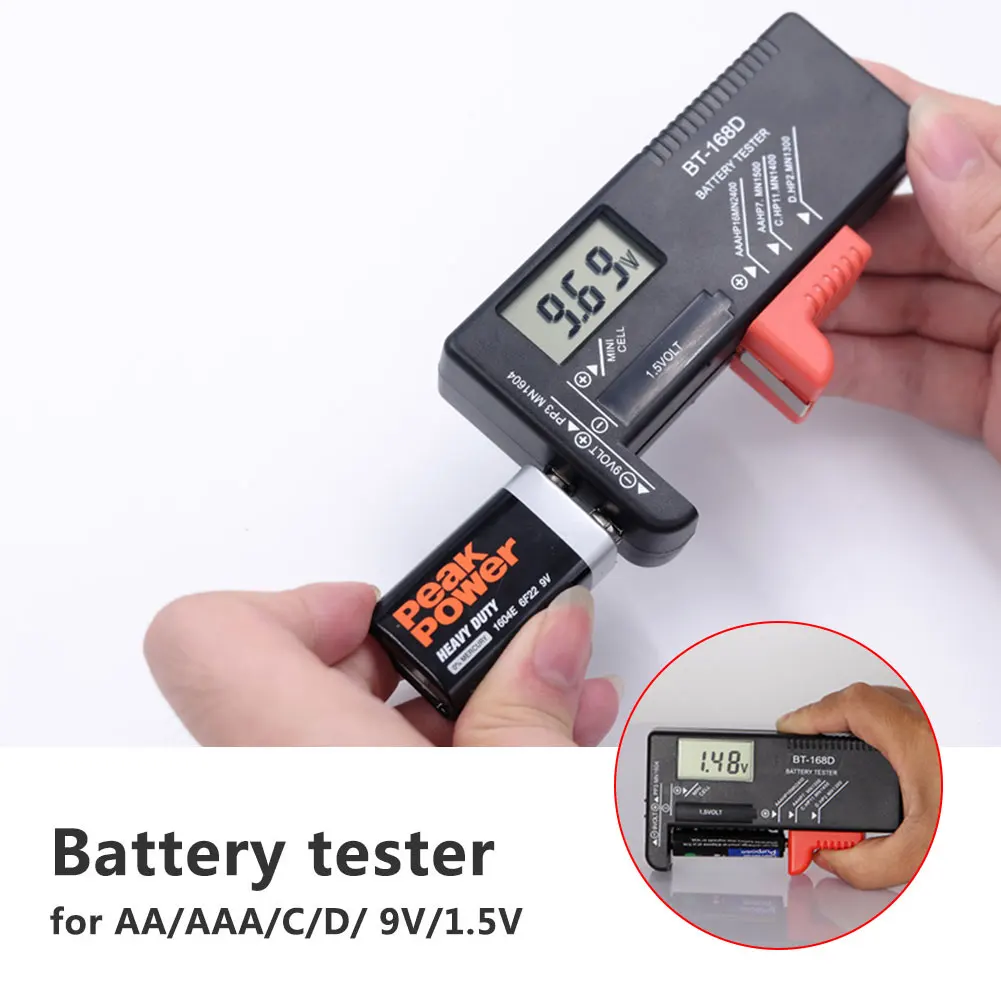 Портативный тестер емкости батареи для AA/AAA/C/D/9 V/1,5 V гаджет бытовой анализатор напряжения пластиковые электрические инструменты черный