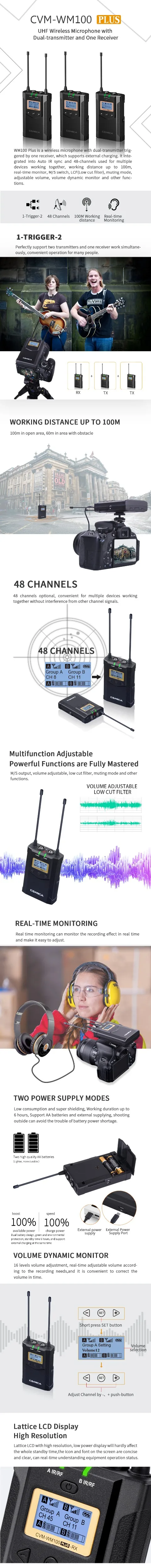 COMICA CVM-WM100 плюс UHF 48-Каналы подойдет как для повседневной носки, так StereoReal мониторинг Беспроводной MicrophoneDual-передатчик и приемник