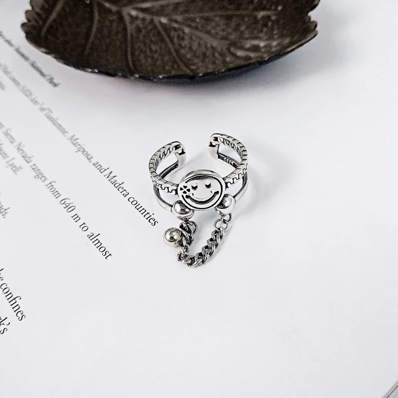 Silvology, 12 стилей, кольца со смайликом, Стерлинговое Серебро 925 пробы, винтажная цепочка, серия смайлов, креативные кольца для женщин, милые ювелирные изделия