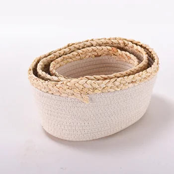 

Rope Woven Storage Baskets Set of 3 - Small White Rope Baskets for Shelves, Decorative Nursery Baskets Organizer Bins for Baby T