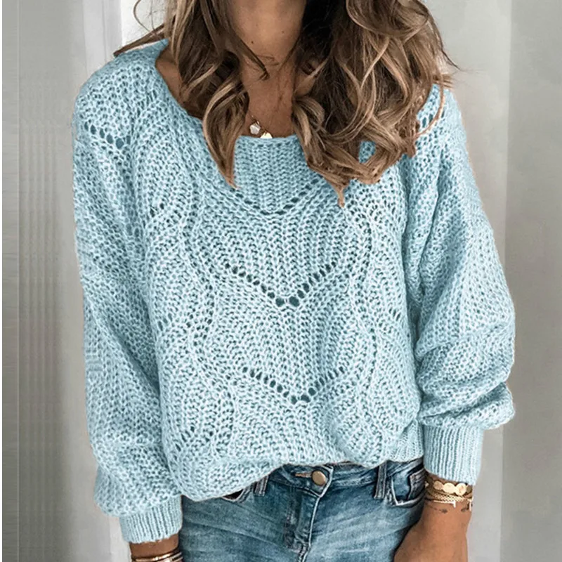 

Women Autumn Hollow Loose Sweater Knitwear 2020 Fashion Ladies Casual Street Elegant OL Outfits Tops Clothing