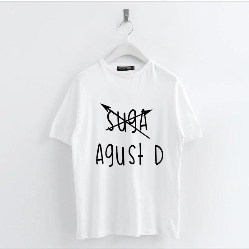 Agust D рубашка Женская Повседневная Suga с буквенным принтом круглым вырезом