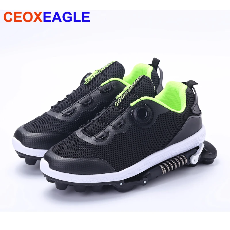 

Adults Sports Shoes with EVA shoe pad Adjust Switch Mechanical Shoes with Super Shock Proof Multifunctional Sneakers with Spring