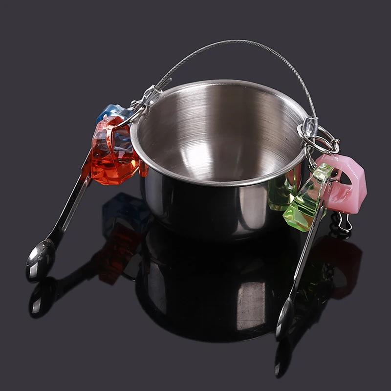 1Pc High Quality Stainless Steel Food Water Feeding Bird Single Cups Parrot Cage Stand Bird Feeder Supplies