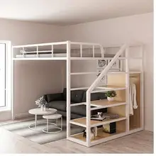 Trabalho de ferro cama elevada vazio único andar superior espaço economia sótão beliche apartamento alto e baixo ferro cama quadro
