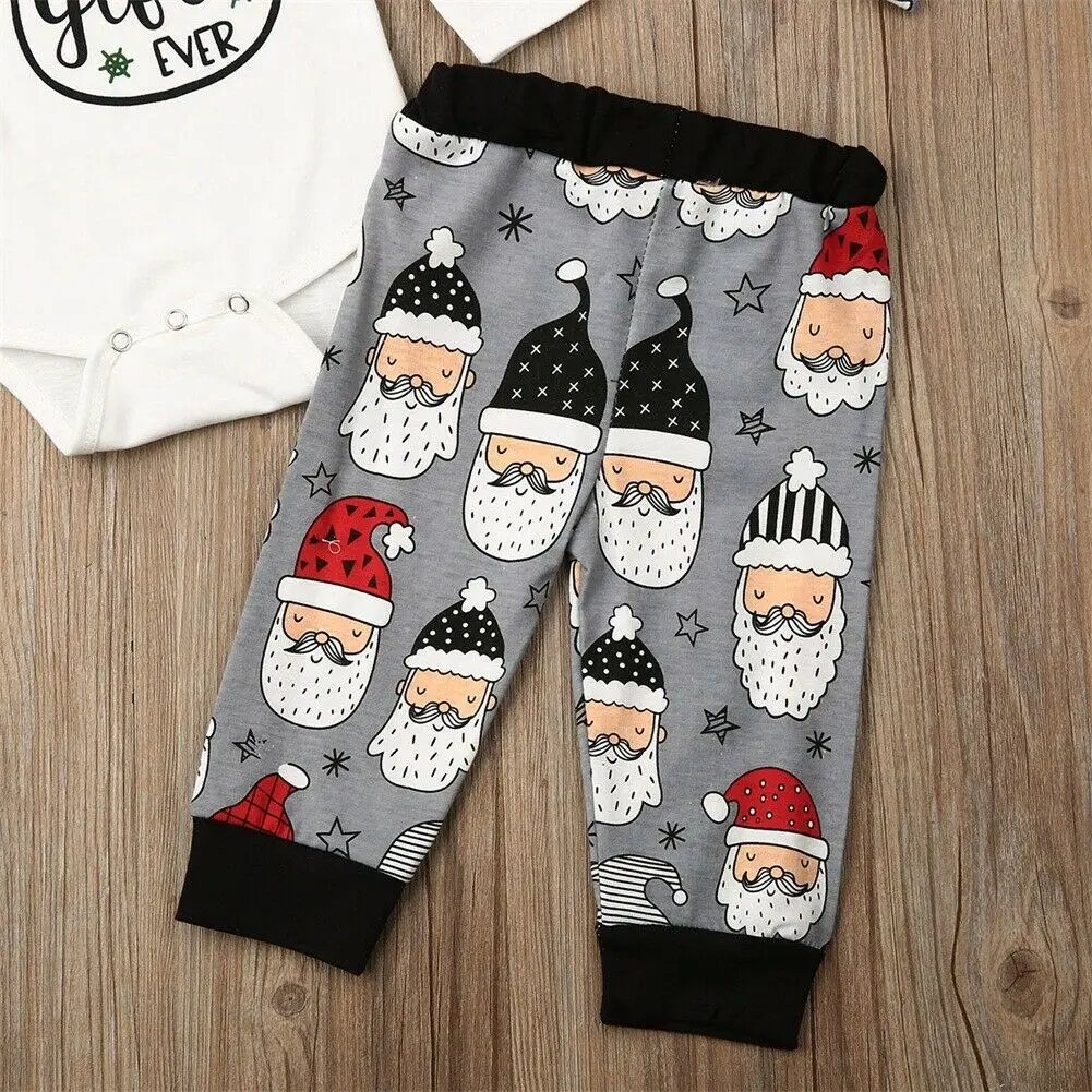 Рождественский наряд для новорожденных мальчиков лучший подарочный комбинезон с длинными рукавами леггинсы с Санта-Клаусом, штаны, одежда Рождественский комплект из 3 предметов для детей 0-18 месяцев