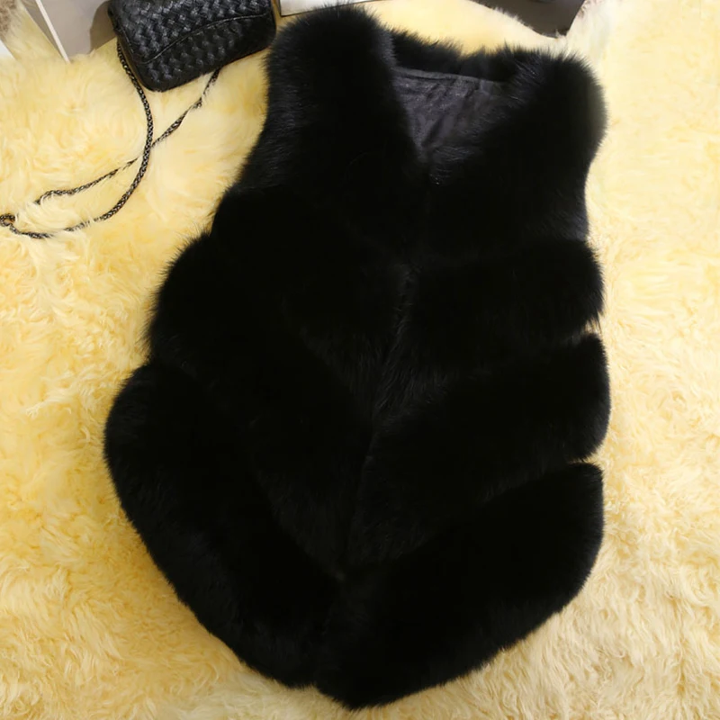 Black Жилет из искусственного меха, большие размеры 3XL, женские осенне-зимние пальто из искусственного меха, теплое меховое пальто, женские жилеты, повседневные женские меховые жилеты, пальто - Цвет: Black