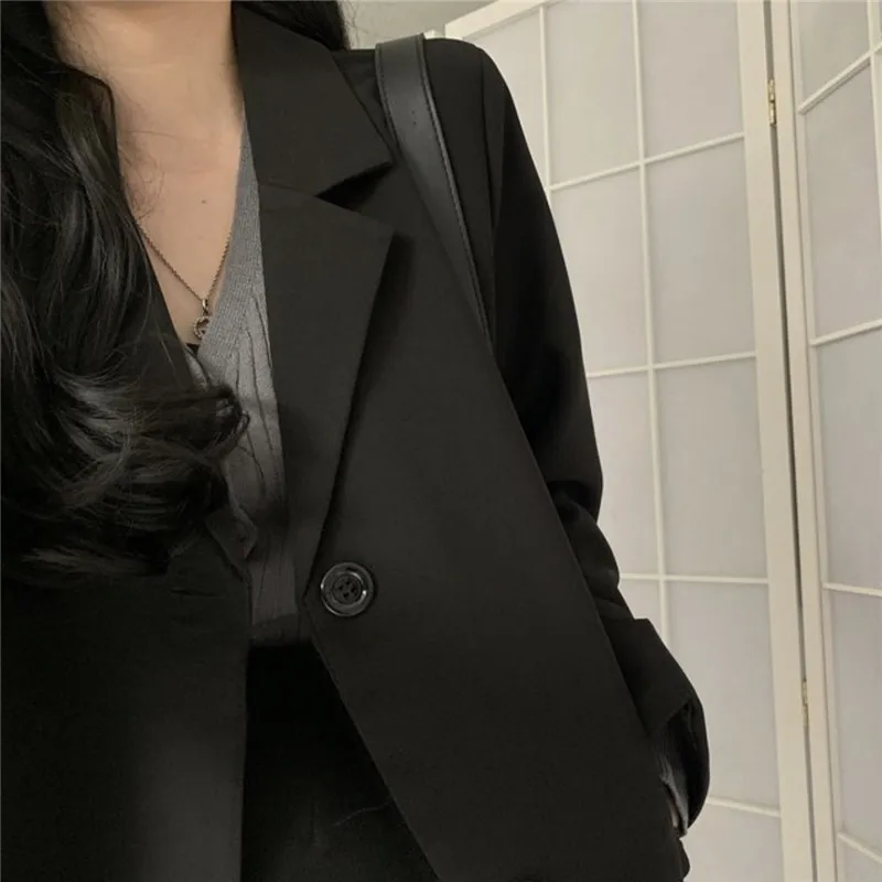 Black Formal Business Blazers Women Elegant Straight PopularSpring Office Ladies England Style Retro Solid Long Sleeve Tops