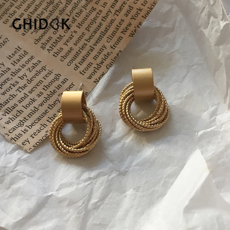 GHIDBK золотые Многослойные Круглые серьги-гвоздики с бахромой геометрические круглые заклепки повседневные массивные серьги-гвоздики модные ювелирные изделия