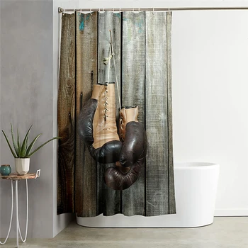

Rustic Shower Curtains Printed Doors Of Boxing Wooden Door Rock House With Past Fabric Bathroom Douchegordijn
