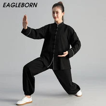 Tai Chi Uniforme Vestito Sottile di Cotone di Tela Delle Donne Degli Uomini di Tai Chi Chuan Stile Cinese Gong Fu Vestito Nero TaiChi Abbigliamento vestiti per Gli Uomini