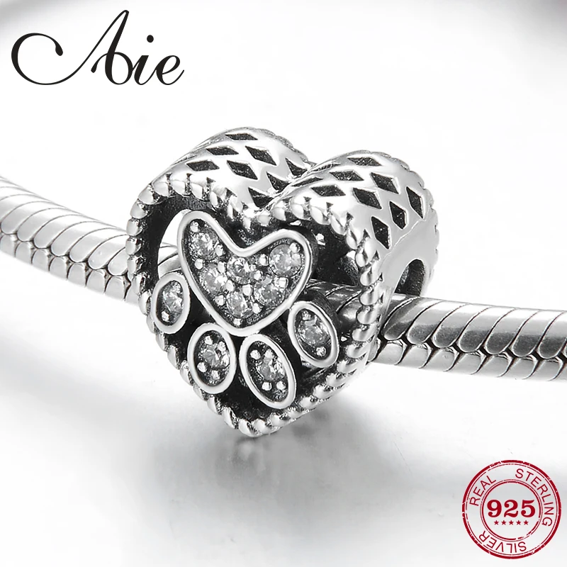 

Hight Quality Authentic 925 Sterling Silver Clear CZ Cat paw print Beads Fine Jewelry Making Fit Pandora Charms Bracelet