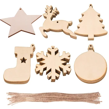 

60 Pcs/set Christmas Tree Wood Pieces Wood Slices Tree Decor Wall Hanging DIY Wooden Ornament Marry Christmas New year Decor