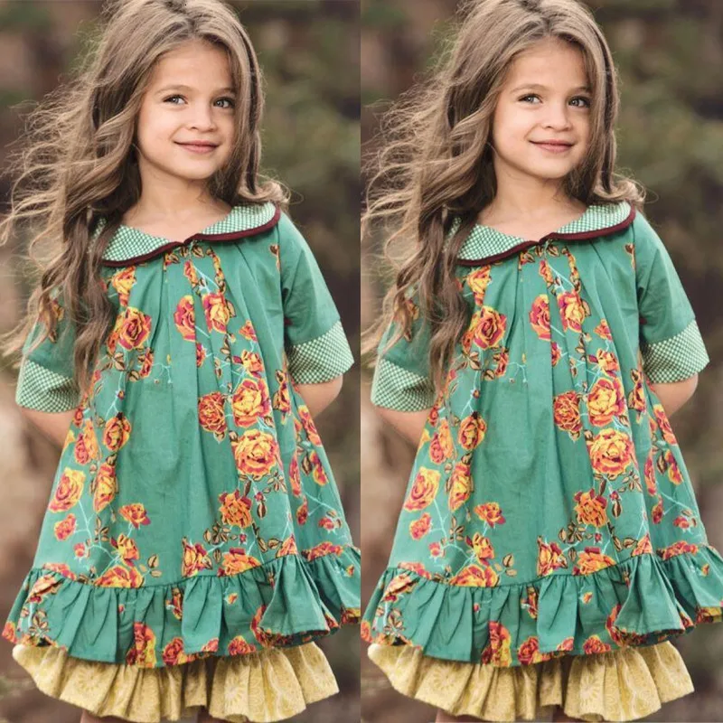 Festa de Flores para Crianças Doll Collar Roupas Meninas Estilo Britânico Retro Vestido Princesa Vestidos 2020 Ins 7 Mamãe e Bebê