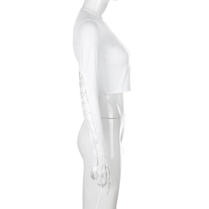 Iamhotty 2020 y2k Sleeve Bandage Sexy Croped Autumn Tops Women Vintage Solid Fitness Gym Outfits Tshirt Female Aesthetic Clothe