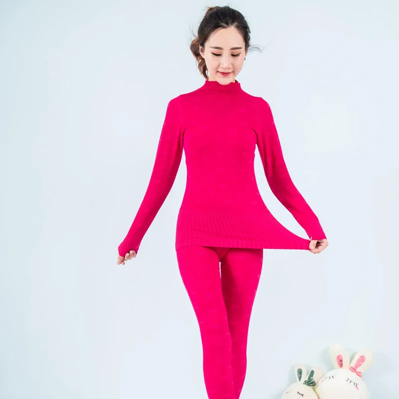 rose red Женские кальсоны с принтом «Сладкая любовь», новинка, Осеннее бесшовное облегающее теплое женское нижнее белье с высоким воротом, зимнее термобелье - Цвет: rose red