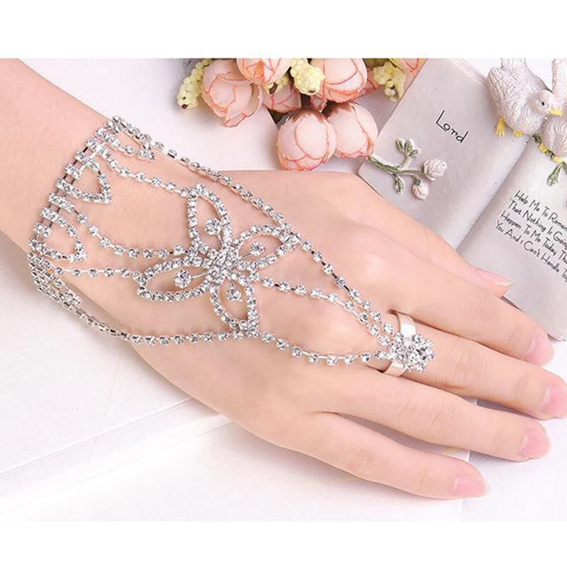 Новая мода сексуальная леди девушка танцы горный хрусталь перчатки с цепочкой