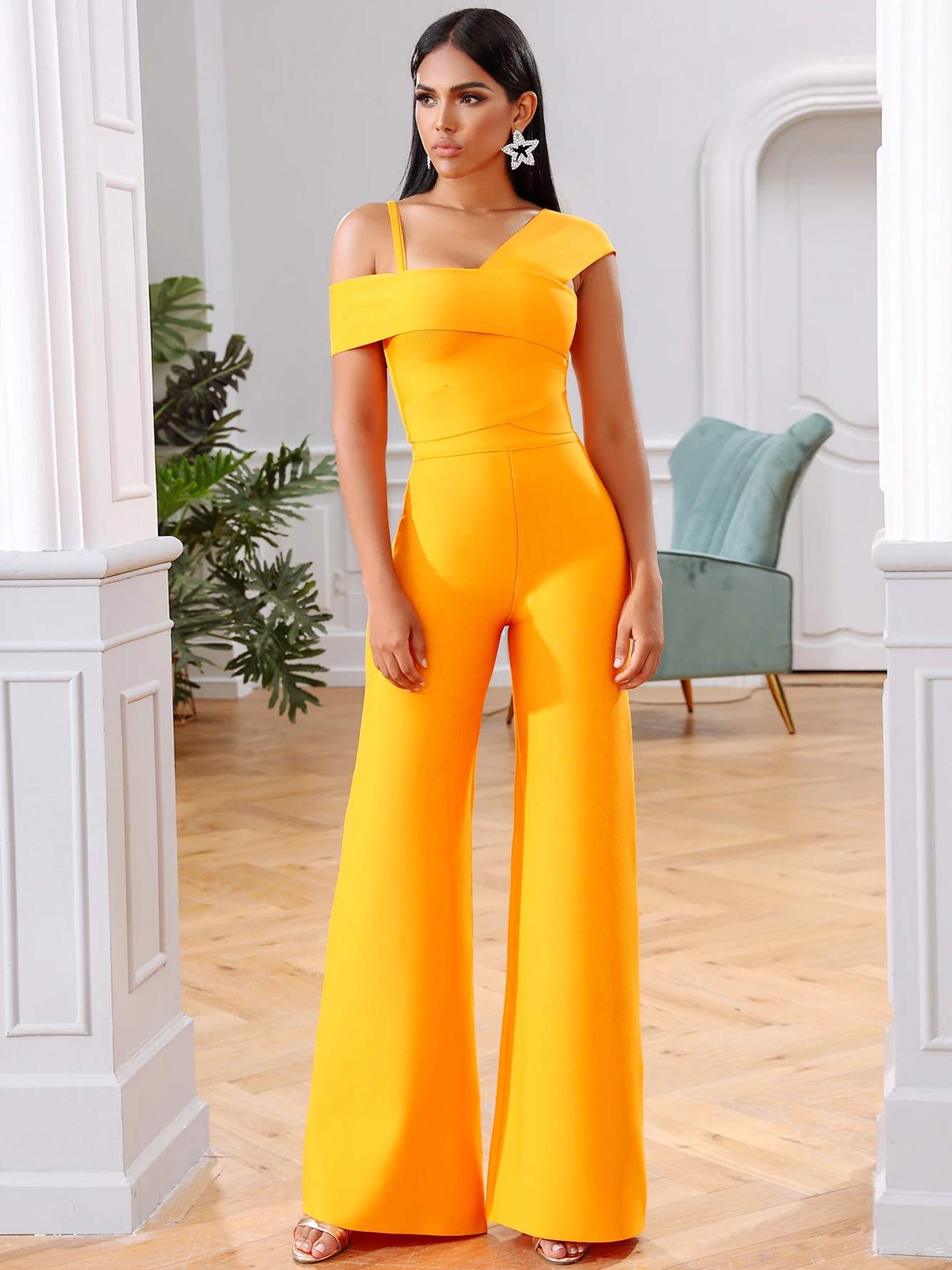 Adyce 2024 New Summer Orange 2 Two Pieces Sets Sexy Spaghetti Strap Short Sleeve Tops & Long Pants Women Fashion Club Party Sets
