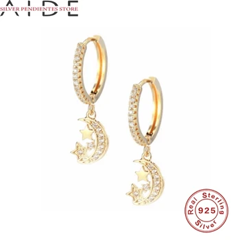 

AIDE 925 Sterling Silver All-Match Diamond Moon Star Pendant Drop Earrings For Women Fashion Jewelry 2020 Earrings Bijoux Femme