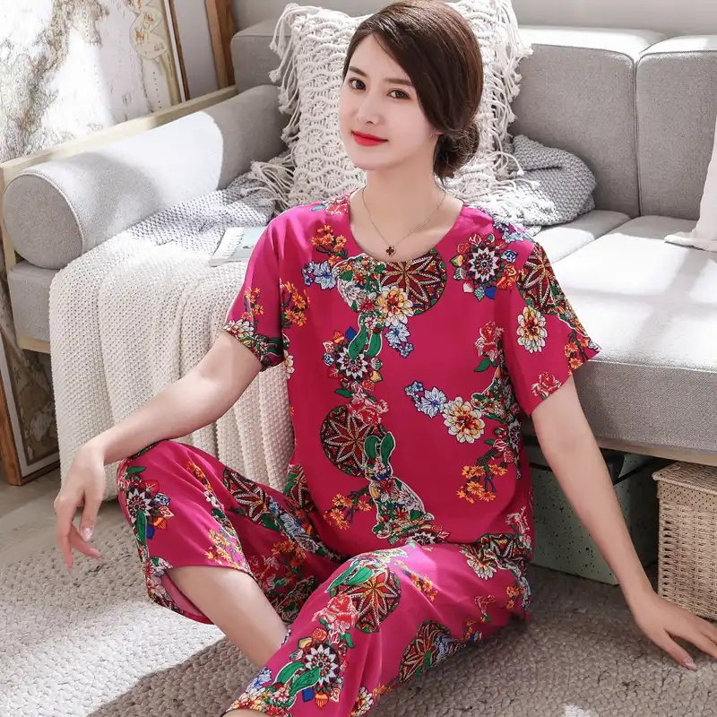 Pijama Takimi Orta Yasli Ve Yasli Kadin Anne Yaz Pamuk Gecelik Iki Parca Takim Elbise Buyukanne Kisa Kollu Buyuk Boy Yeni Pajama Sets Aliexpress