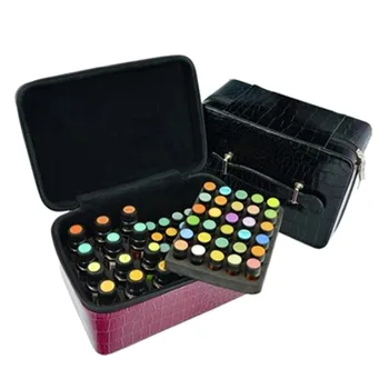 

Hot Portable Essential Oil Storage Box Women Cosmetic Bag PU Leather Solid Color Female Makeup Box Travel Necessity Organizer