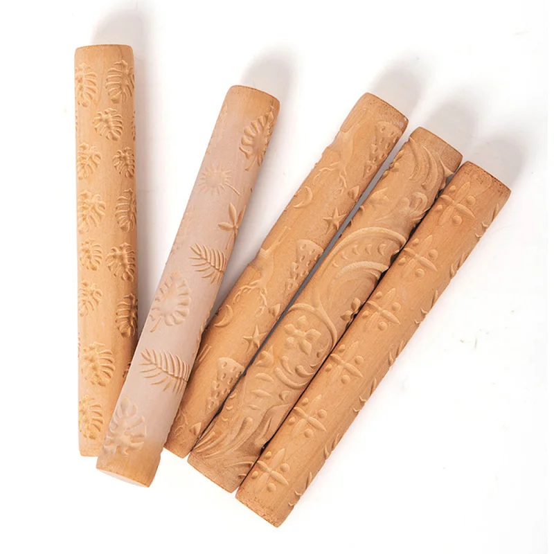 1PC Pottery Ceramic Wood Texture Stick Clay Embossed Pattern Rolling