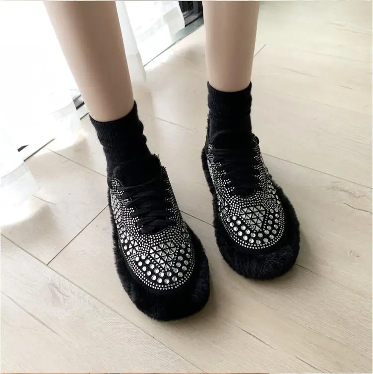Mhysa из замши женские зимние теплые ботинки на шнуровке на нескользящей подошве Стразы Зимние женские ботинки брендовая модная одежда ботильоны L1106