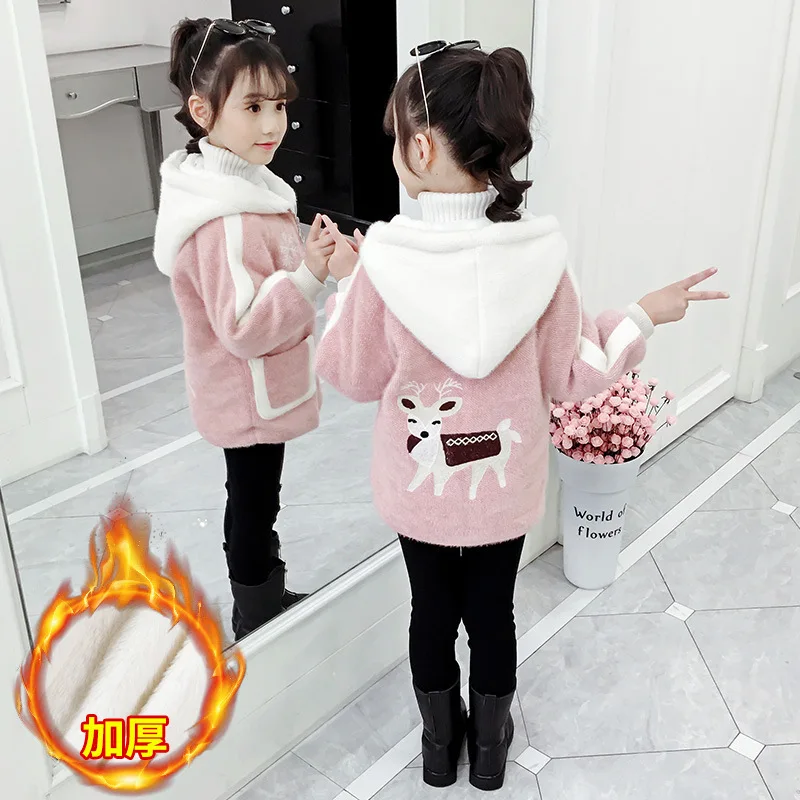 new children's clothing girls winter warm and velvet jacket new children's long section of water-like velvet cotton suit bi