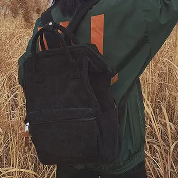 

Women Corduroy Travel Backpack Solid Color Rucksack Laptop Book Schoolbag Shoulder Bag for Teenage Girl M5TE