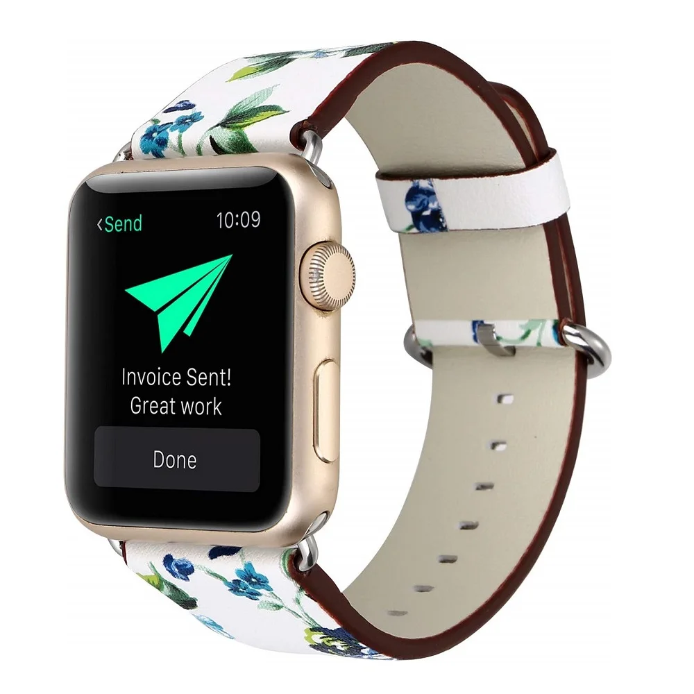 Ремешок из искусственной кожи для apple watch correa для iwatch Series 5 4 3 2 1 38 мм 40 мм 42 мм 44 мм Цветочный браслет