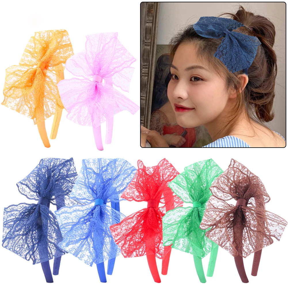 hair clips for long hair Candygirl 80's Lace Headband Costume Accessories for 80s Theme Party No Headache Neon Lace Bow Headband Halloween hair bows for women