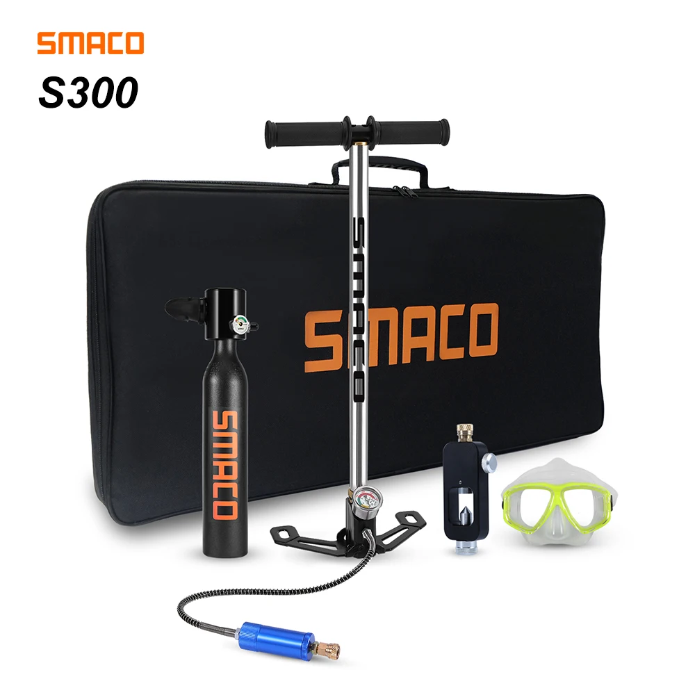 

SMACO Diving Equipment Mini Scuba Diving Cylinder Scuba Oxygen air Tank Snorkel Spare Diving Breath Underwater with Pump