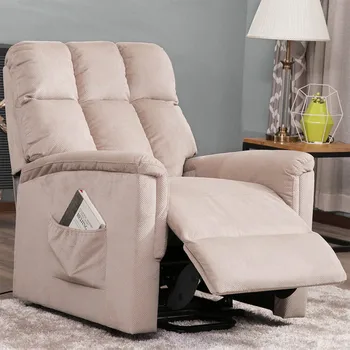 

Power Lift Chair Beige Soft Fabric Recliner Lounge Chair For Living Room Sofa Home Accessories Room Decor With Remote Control