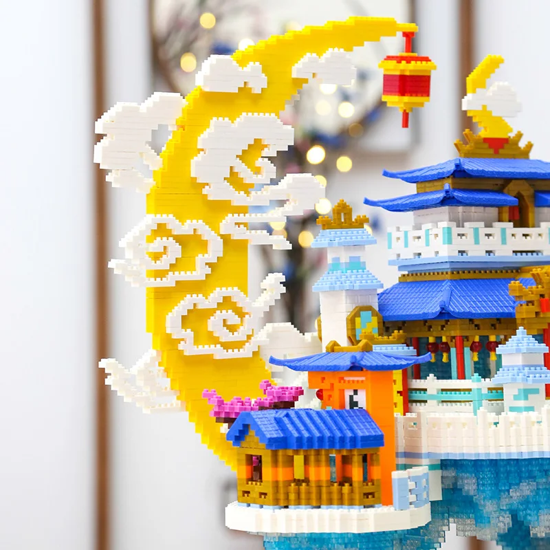 8008pcs+ Moon Palace Micro Building Blocks Chinese Culture Architecture 3D  Model YZ080 Mini Diamond Bricks Toys For Kid Gift